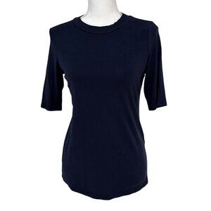 Eileen Fisher Shirt Size XS Navy Blue Short Sleeve Crewneck Tee Tencel / Spandex